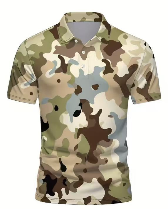 Summer Quick Dry Camo Polo Shirt Men Outdoor Sports Tactical Training Wear