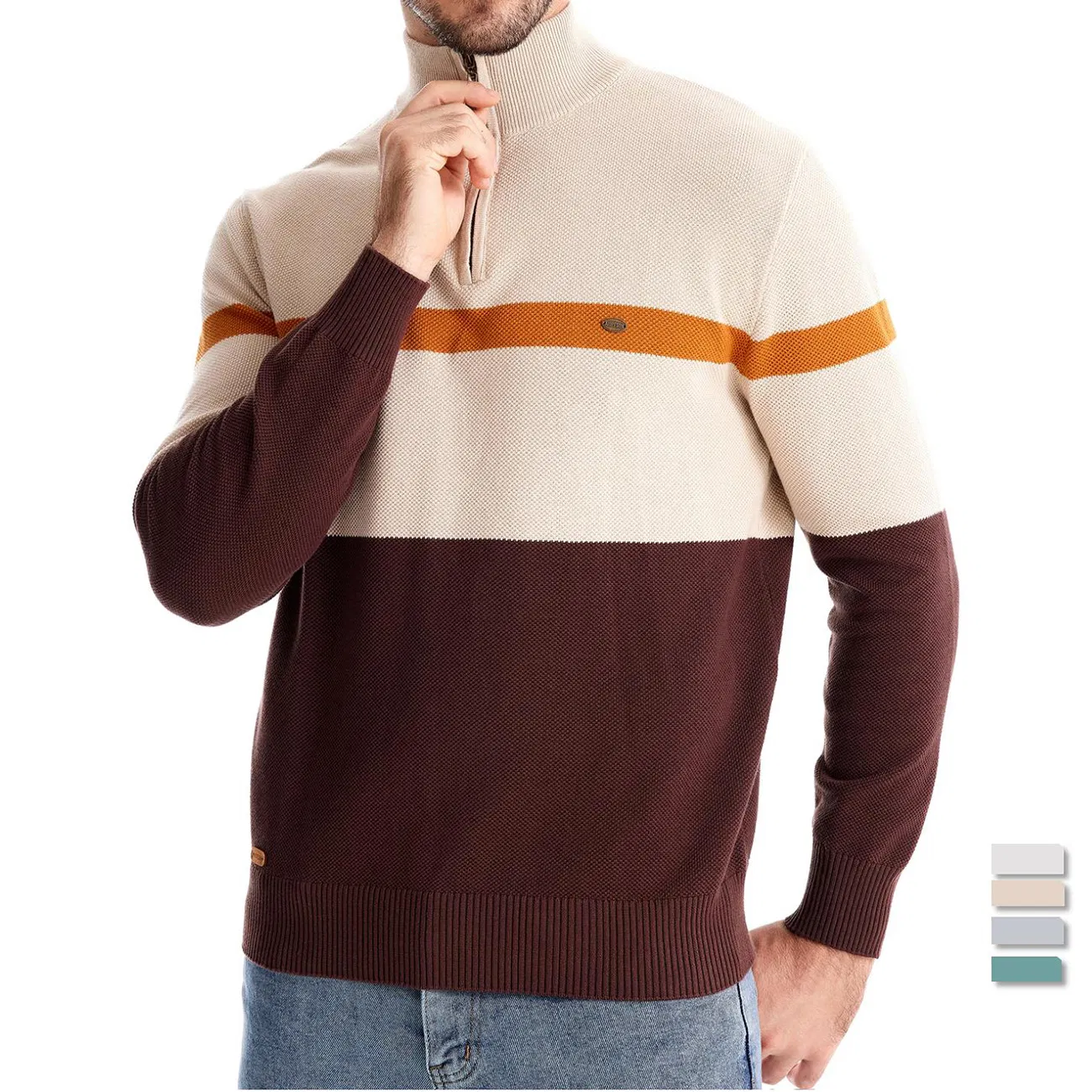 Man Autumn Winter Men's Knitwear Fashion Simple Half Zipper Color Block Knitting Men's Sweater
