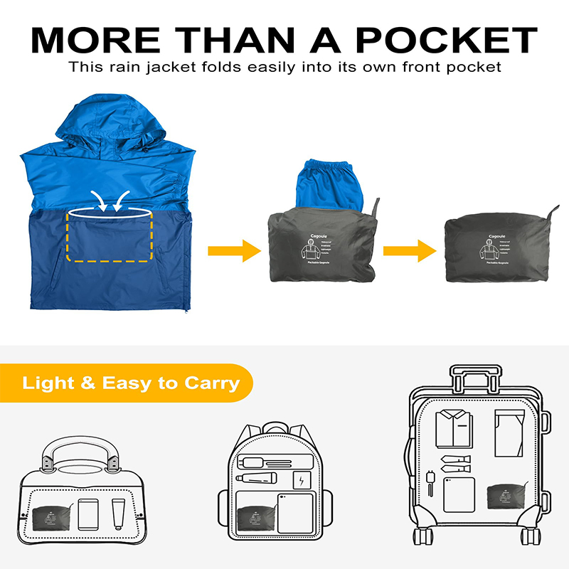 Men's Waterproof Rain Outdoor Jacket with Hood Fishing Poncho Coat Rain Jacket for Hiking Jacket Windproof Jacket