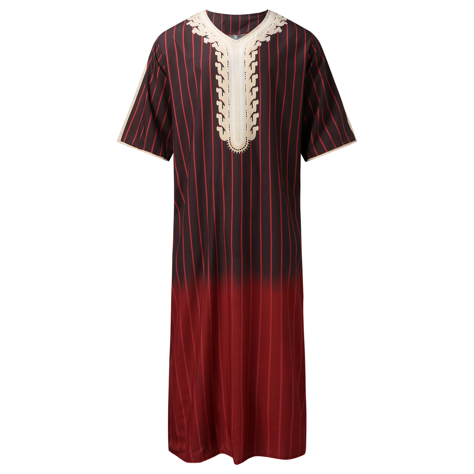New Summer Traditional Striped Printed Moroccan Men's Long-Sleeve Full Set Middle Eastern Robe