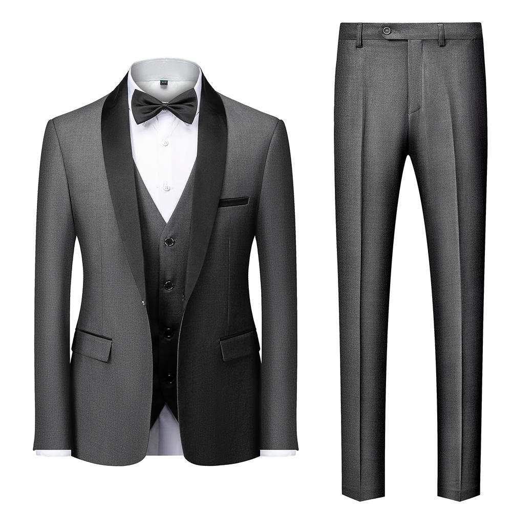 Wholesale Men's 3 Pieces Business Suits Elegant Solid Slim Fit Double Breasted Beaded Party Blazer Vest Pants Set Dinner Suit