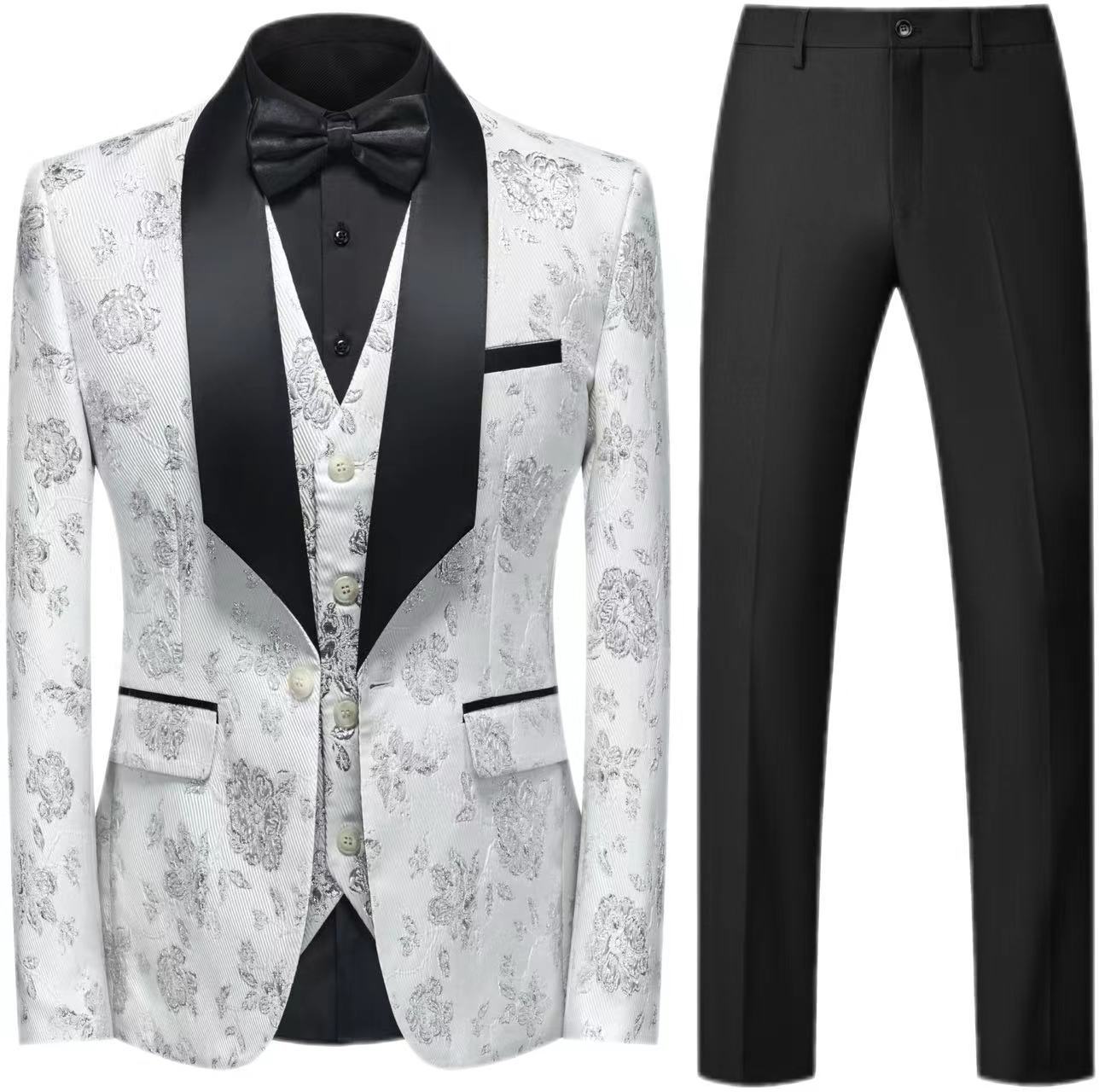 Men's High Quality Polyester Slim Fit Wedding Groom Suits Breathable Single-Breasted Notched Collar Formal Business Suit