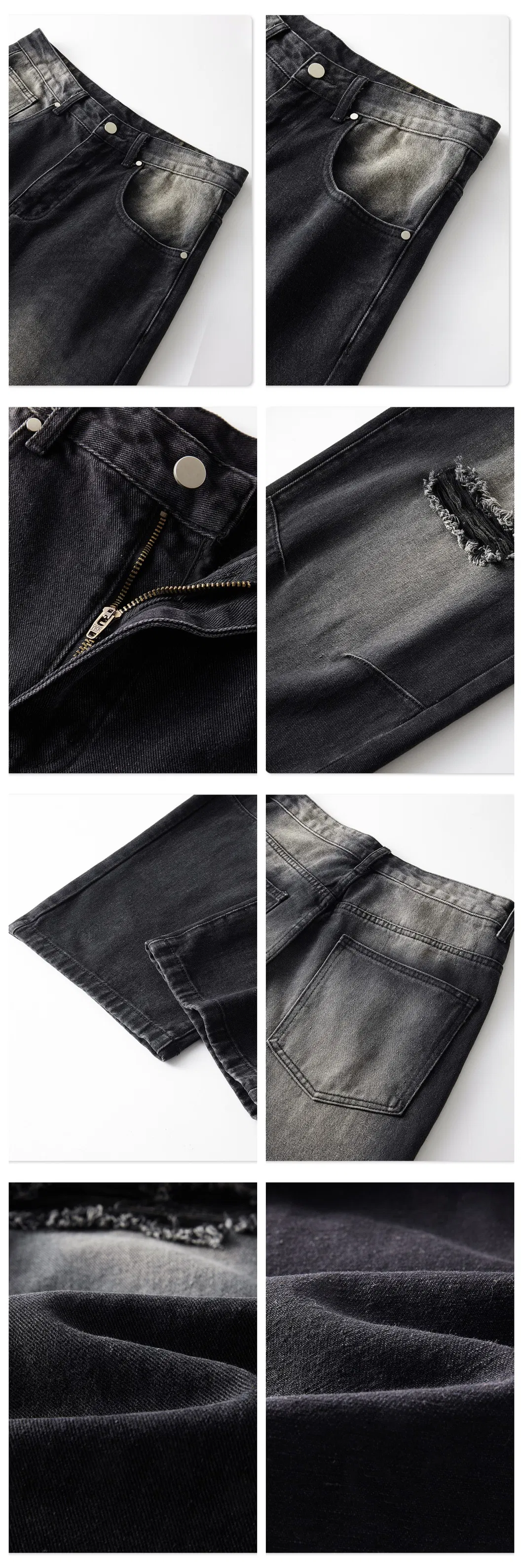 Washed Mule Gradient Ripped Jeans Vintage Loose Fashion Brand Trousers Men