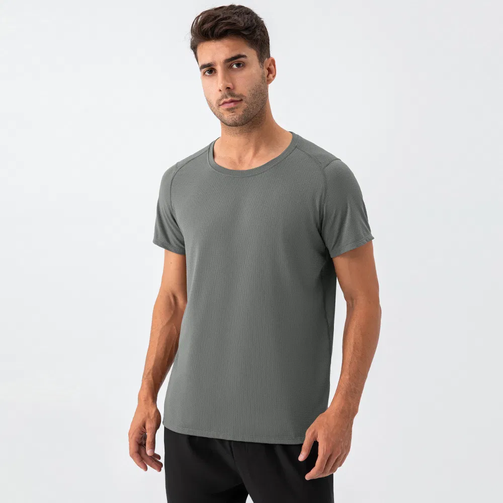Summer Men's Round Neck Spandex T-Shirt Loose Sport Gym Wear Clothes Quickly Dry Short Sleeve Running Top