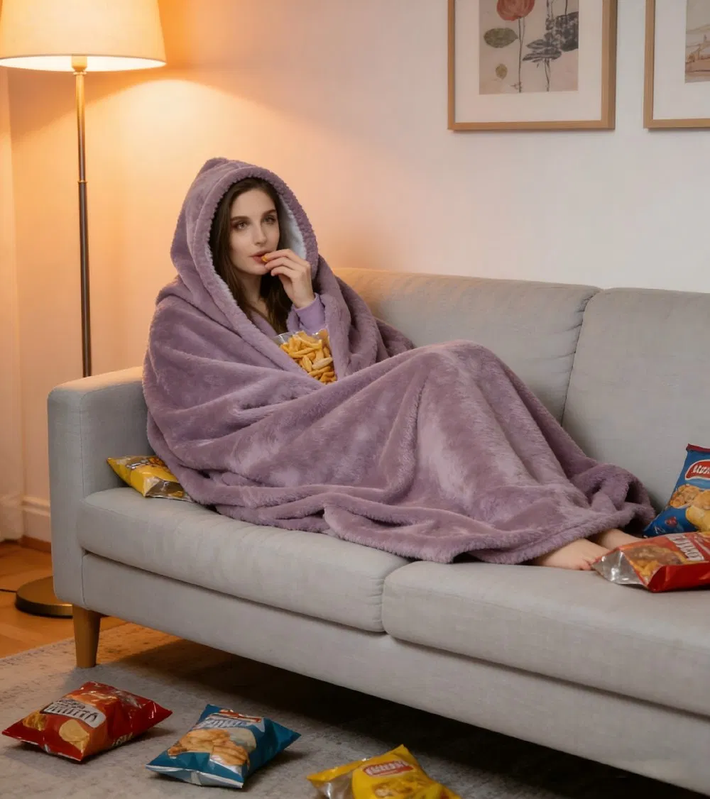 Custom Design Luxury Warm Fleece Oversize Hoodie Blanket