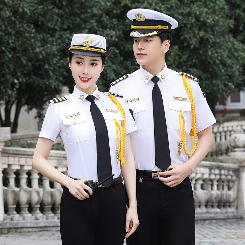 Factory Direct Yacht Captain Uniform Set Short Sleeve Nautical Officer Workwear for Men &amp; Women with Hat