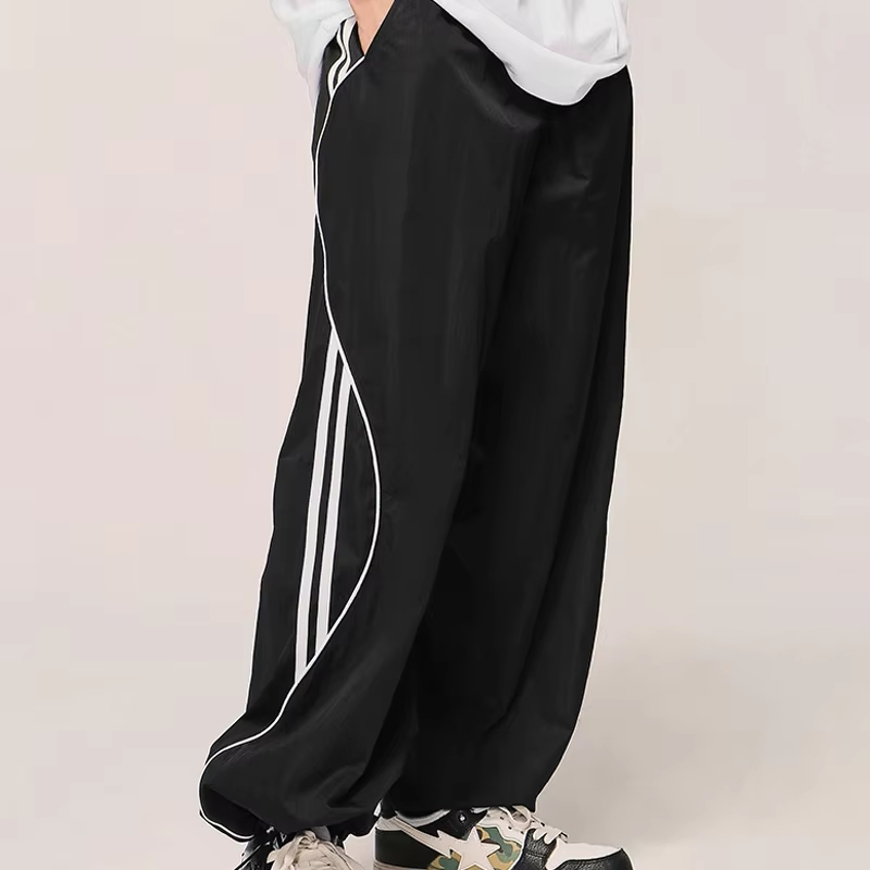 Lightweight 300GSM 40%Nylon Wholesale Windbreak Track Sports Pants Straight Wide Leg Streetwear Casual Pants Trousers Men