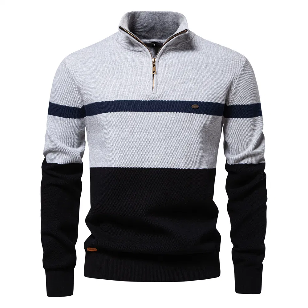 Man Autumn Winter Men's Knitwear Fashion Simple Half Zipper Color Block Knitting Men's Sweater