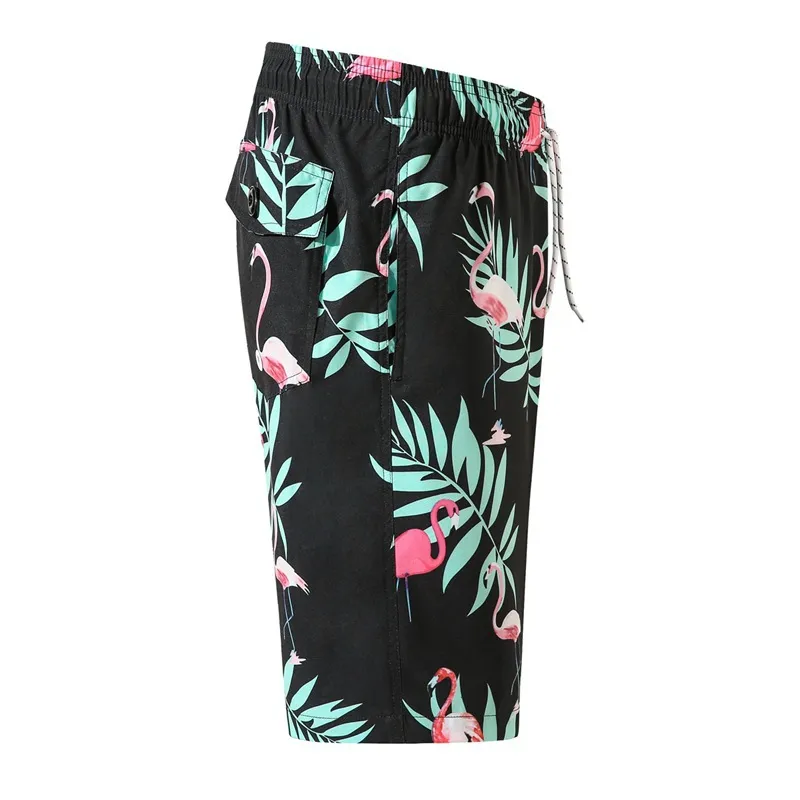 Men Flamingo Printing Loose Plus Size Swimming Surf Beach Shorts Detail 2
