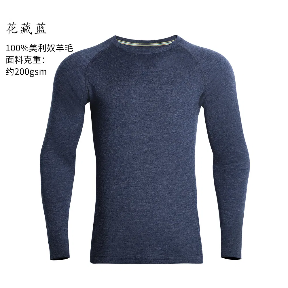 Men's Merino Wool Quick-Dry Outdoor Long-Sleeve T-Shirt - Crew Neck Base Layer for Running &amp; Sports