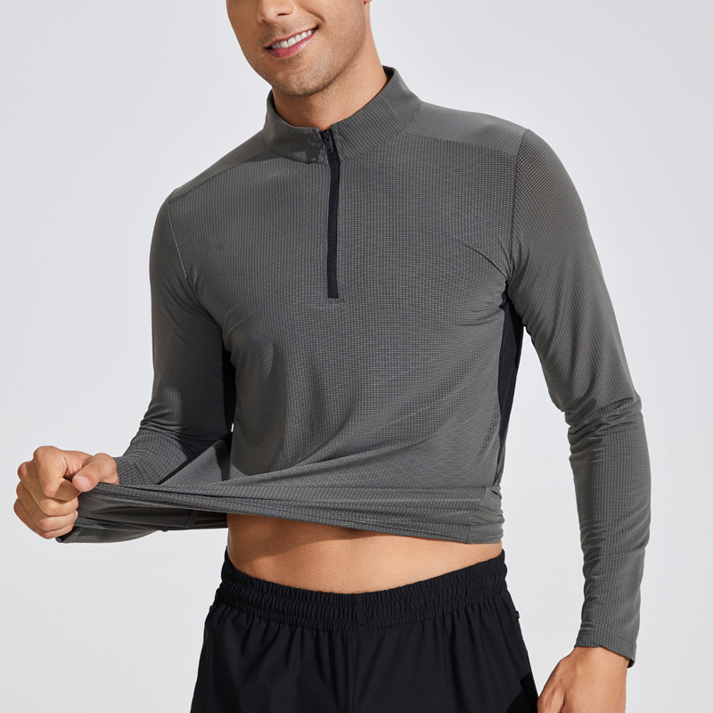 New Dark Grain Men's Autumn and Winter Stand-up Collar Fitness Clothes PRO Sports Running Training Long Sleeve High Elastic Speed Dry Tight Clothing
