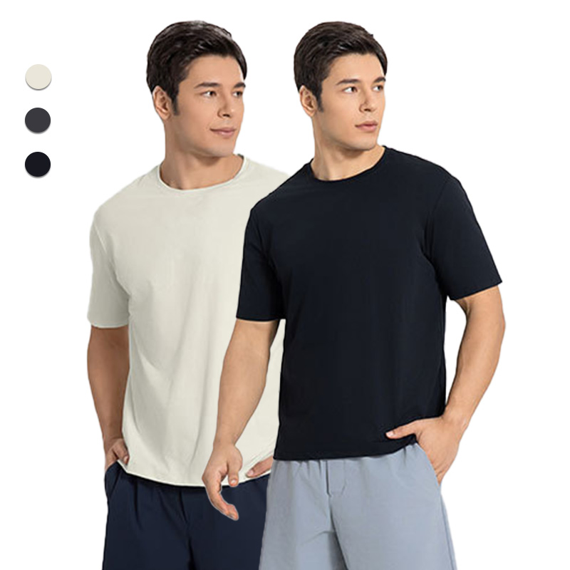 Round Neck Men's Short-Sleeved T-Shirt Solid Color Loose Breathable Sports Short-Sleeved Tops Men