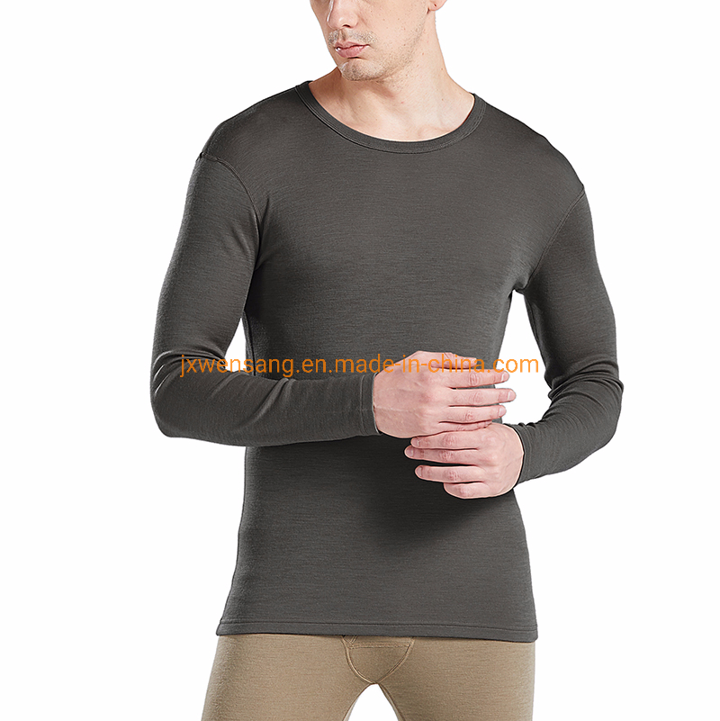 Winter Thermal Underwear Hiking Skiing Shirt Merino Wool Base Layer