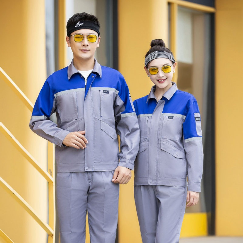 Spring &amp; Autumn Long Sleeve Color-Block Workwear Uniform Set, Reflective Safety Work Clothes for Men &amp; Women, Auto Repair Uniform