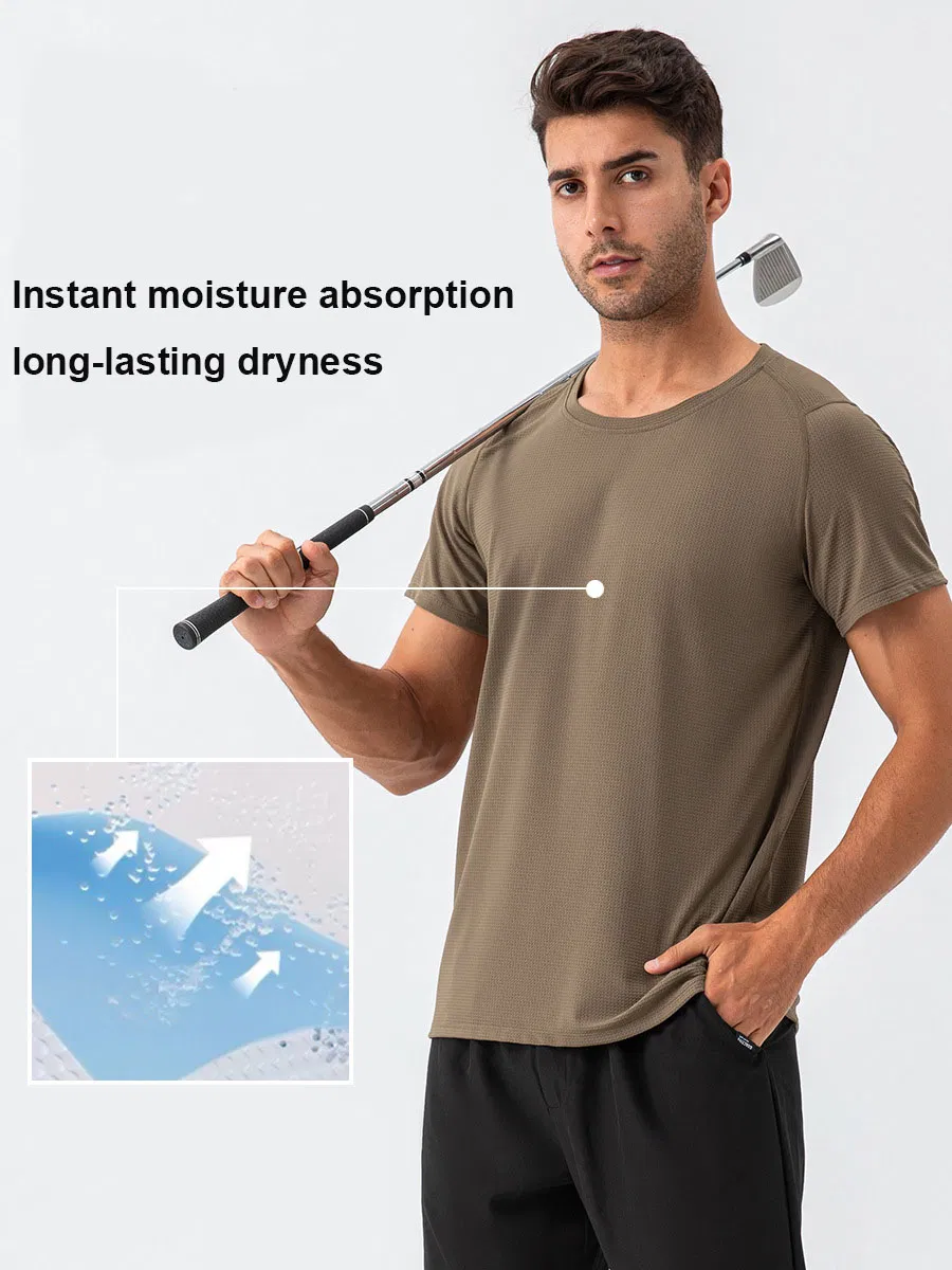 Summer Men's Round Neck Spandex T-Shirt Loose Sport Gym Wear Clothes Quickly Dry Short Sleeve Running Top