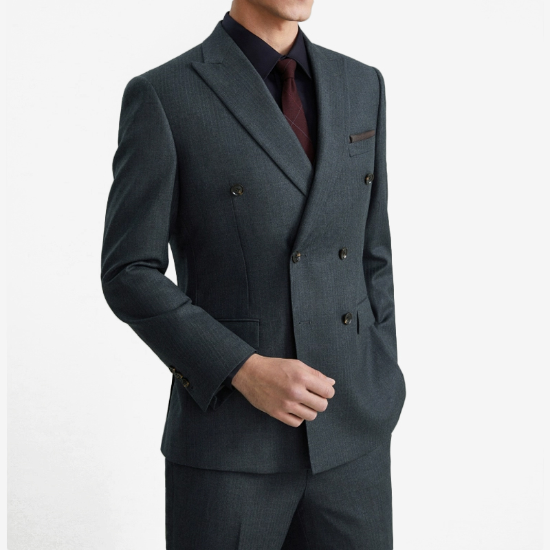 100% Virgin Wool Luxury Men's Suit Custom Double Breasted Business Suit Three Piece Set Suit Vest Pant Men's Wedding Dress Suit