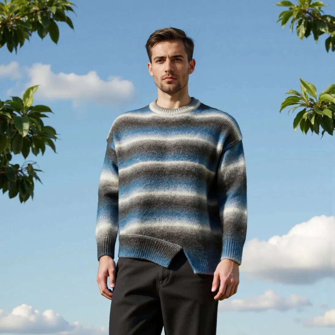 Men's Hoodie Crew Neck Sweater Knitwear Pure 100% Cashmere Handmade Durable and Long-Lasting OEM &amp; Full Size Support From China Factory