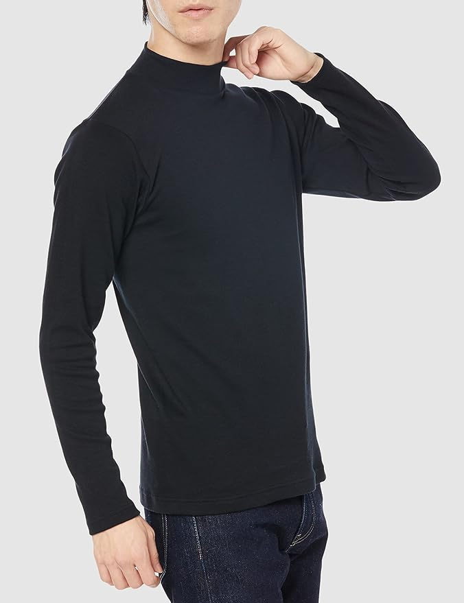 Men's Black Turtleneck Long-Sleeve T Shirt Slim Fit Basic Inner Wear Soft Stretchy Casual Top