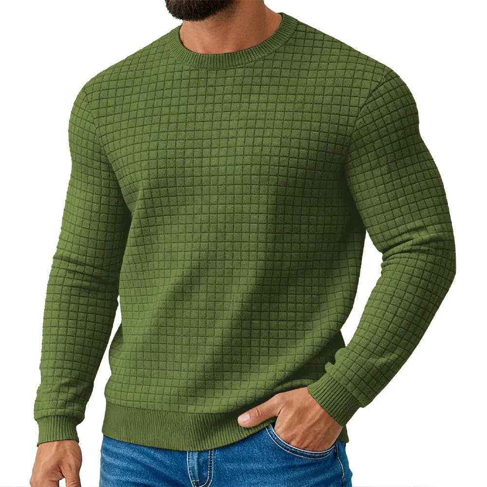 Long-Sleeved Men's T-Shirt with a Loose Checkered Pattern and a Heavyweight Casual Base Layer Men's Jacquard Men's Wear