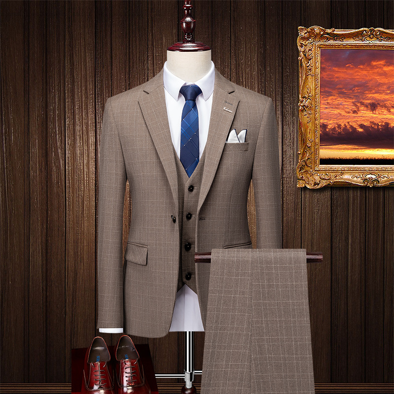 Men's High-End Formal Business Wedding Suit British Fashion Casual Square Design Breathable 3PS Office Outfit