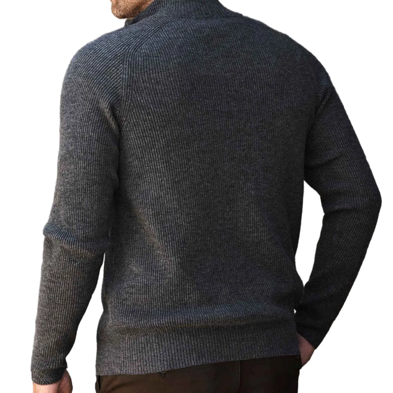 Merino-Wool &amp; Cashmere Blended Men's Quarter-Zip High-Neck Ribbed Pullover Knitwear Jumper Sweater