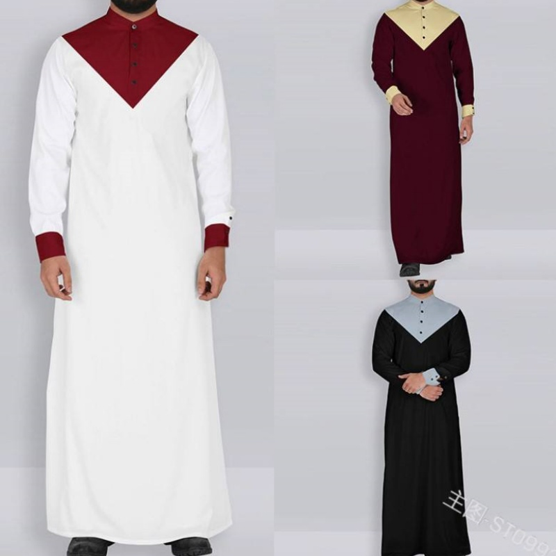 OEM Plus Size S-5XL Fashionable Men's Retro Islamic Muslim Kaftan Abaya Saudi Qatar Collar Robe Long-Sleeved African Clothing