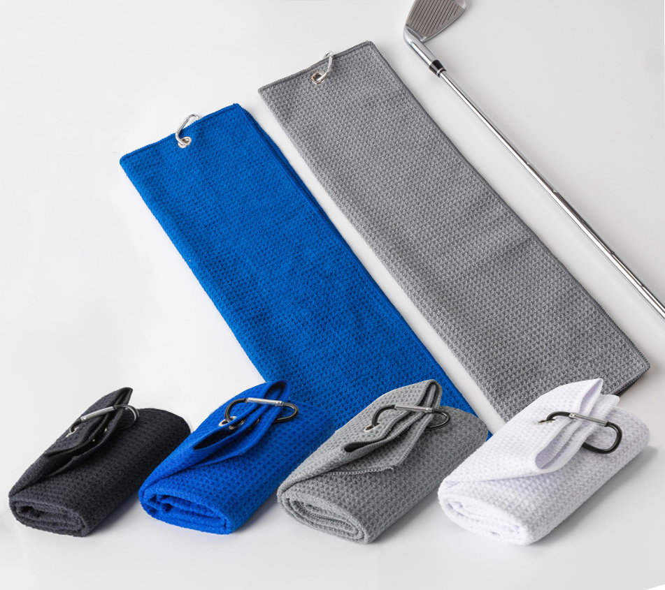 Free Sample Microfiber Woven Waffle Golf Ball Towels Custom Logo Eco-Friendly Quick-Dry Sports Cleaning Towels