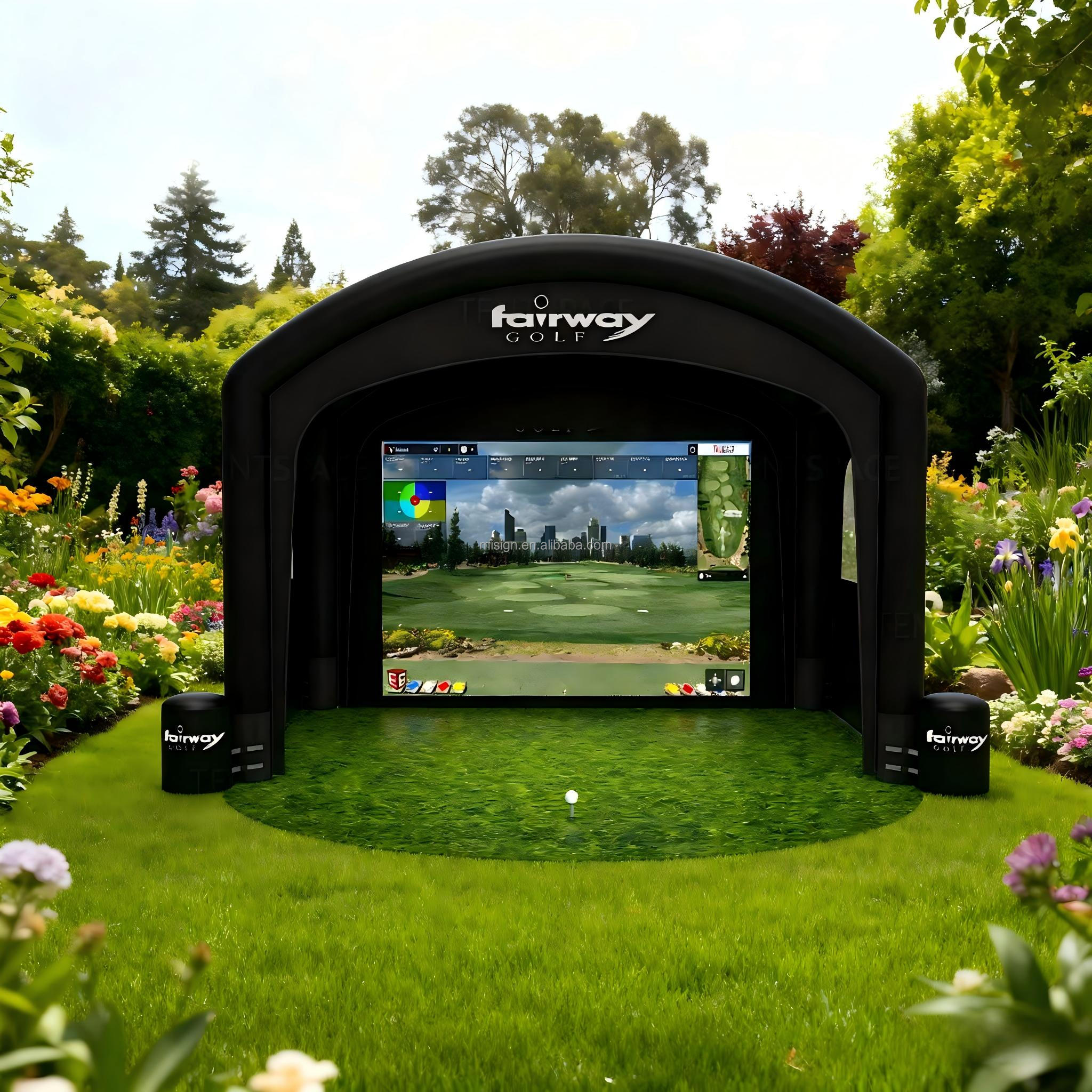 Factory Portable Golf Training Cage Inflatable Golf Simulator Projector Shooting Tent With Screen for Sale Golf Simulator Bay
