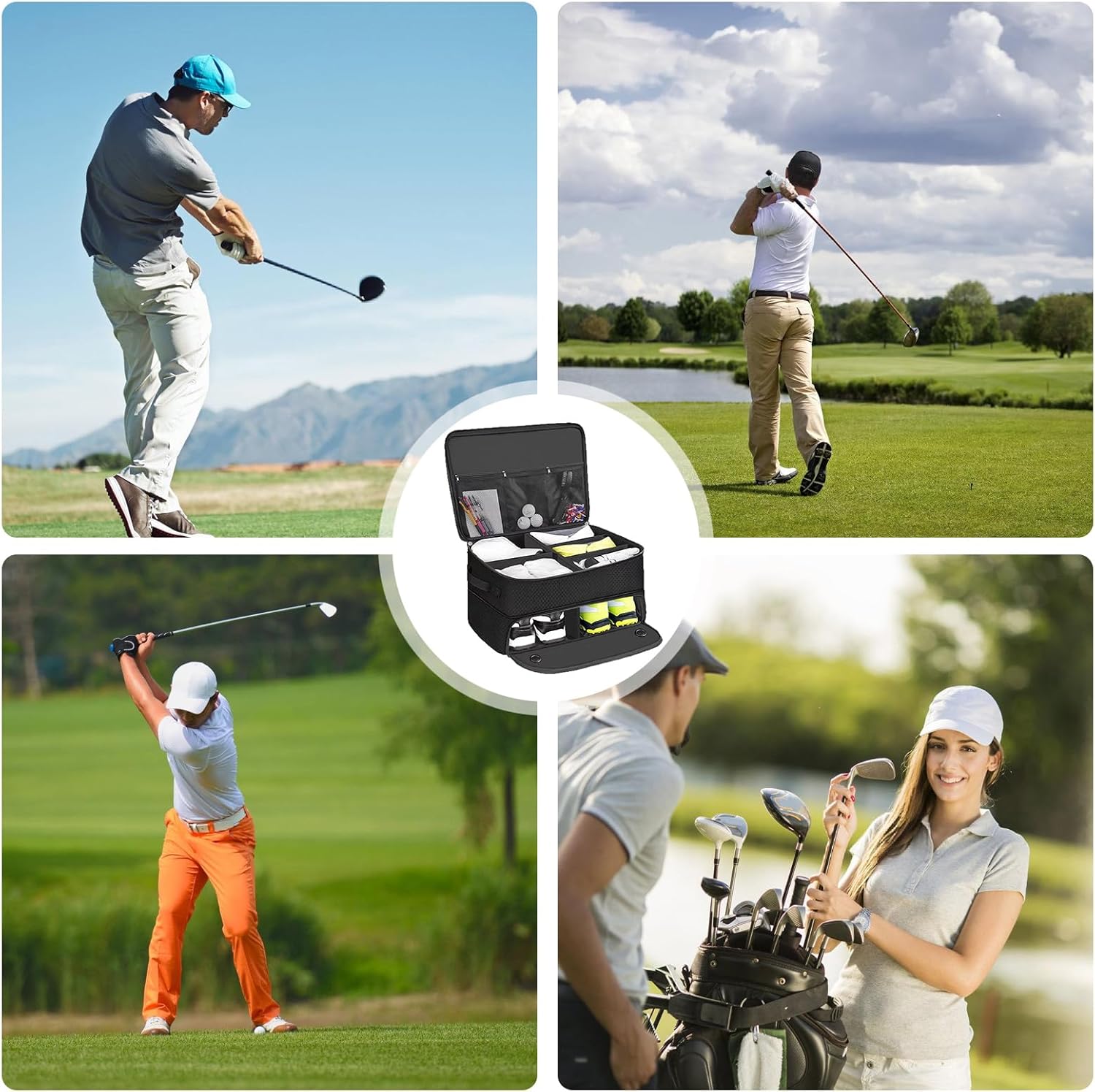 Golfers Storage Expandable Compartment Zipper Microfiber Synthetic Leather Large Capacity Golf Essential Accessories Air Cushion