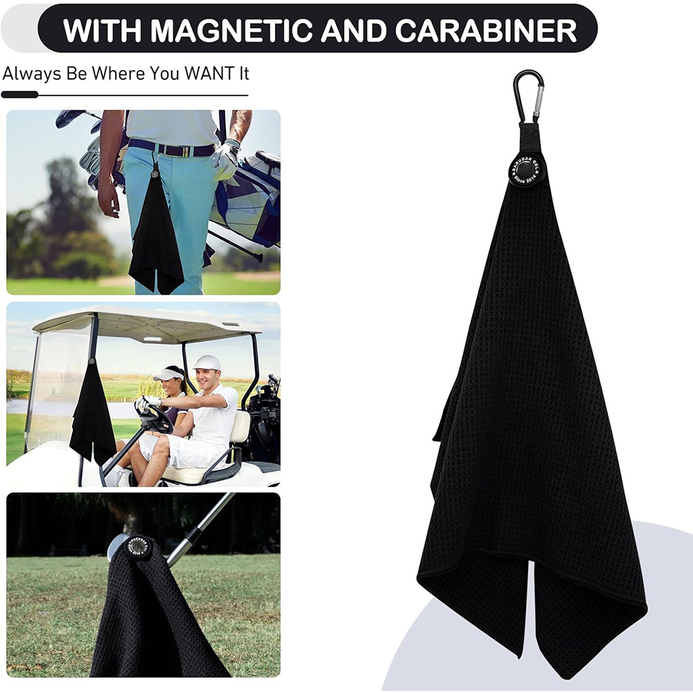 OEM Embroidery Logo Microfiber Waffle Golf Club Towel With Carabiner Clip Fastener Soft Golf Towel For Club