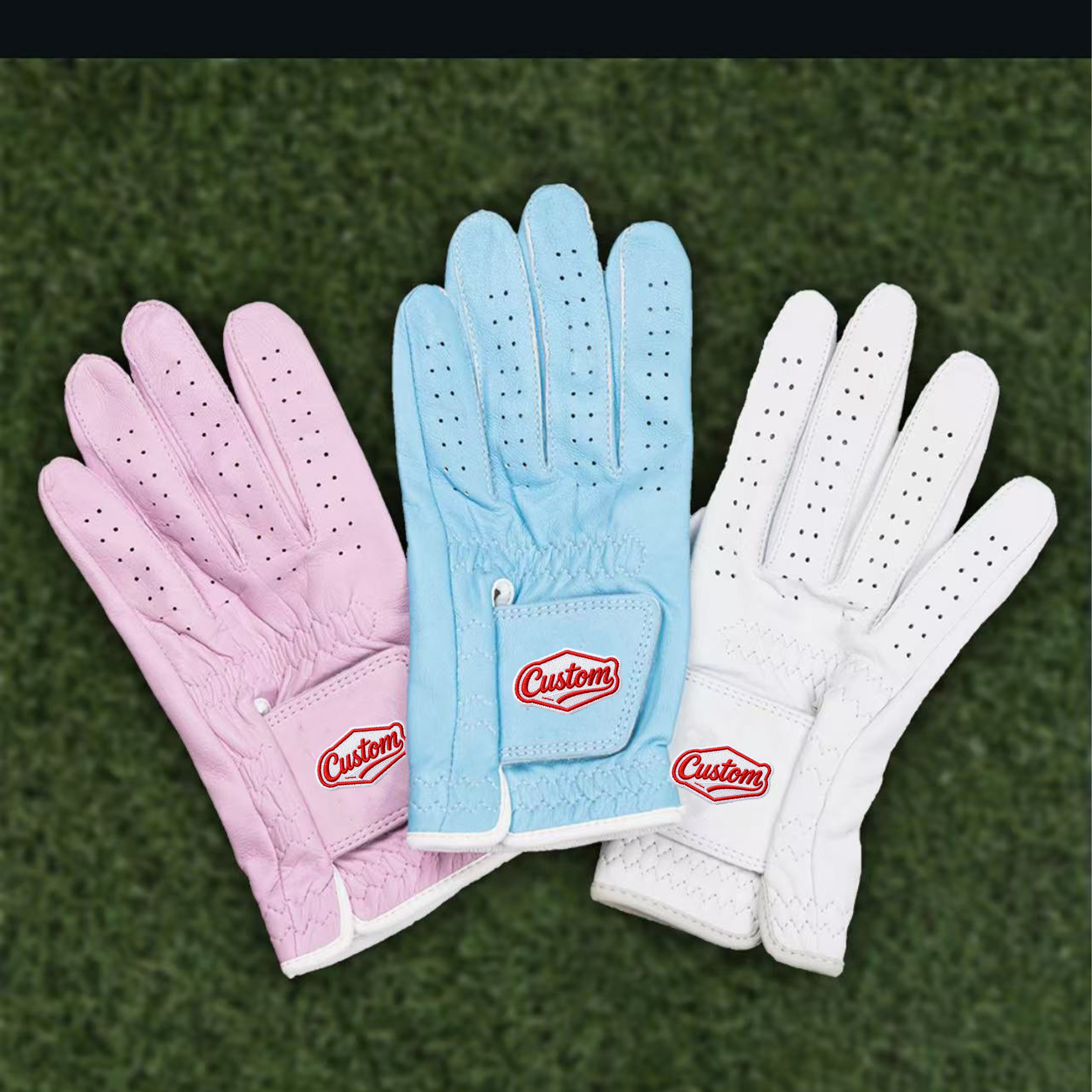 Professional Printed Anti Slip Great Feel Soft Fabric White Golf Gloves Model Glove Adult Outdoor Indoor Durable Genuine Golf