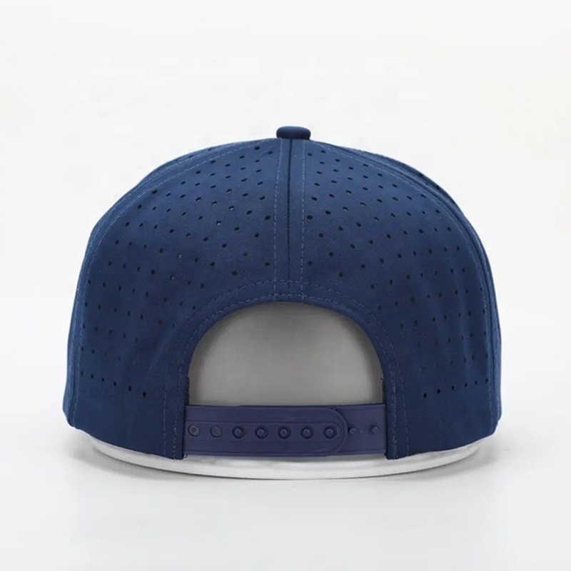 Wholesale Custom 5 Panel Rubber Pvc Logo Rope Baseball Cap Waterproof Laser Cut Hole Perforated Custom Baseball Caps