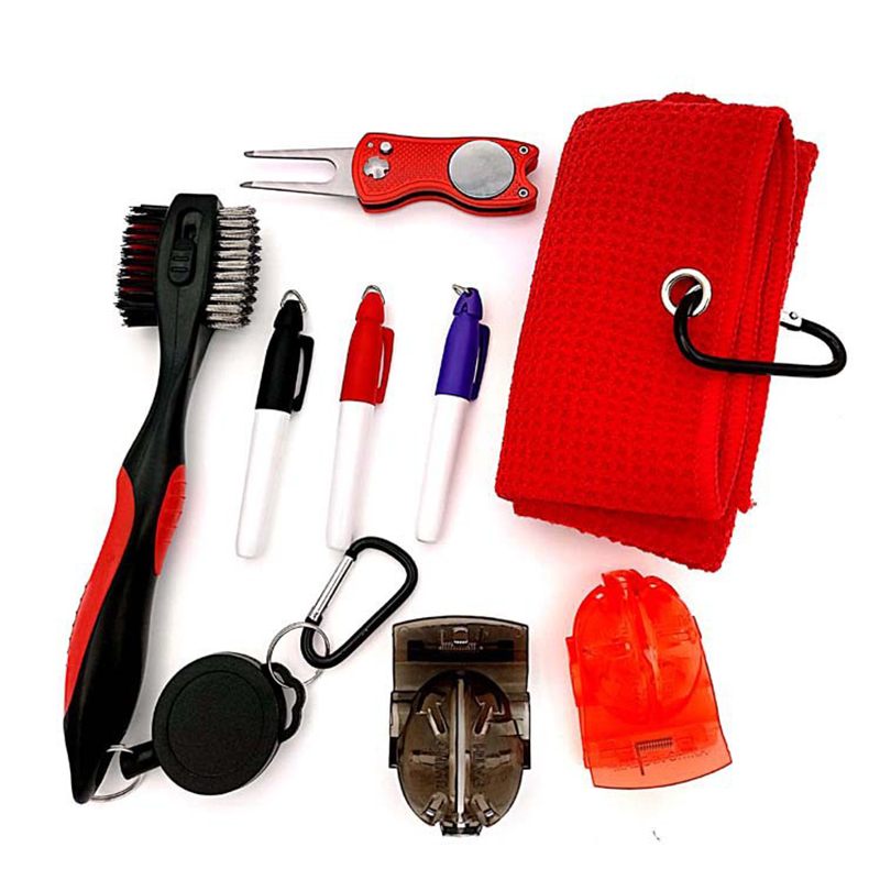 OEM Factory Custom Golf Accessory Kit Set Microfiber Towel Divot Tools Ball Marker Brushes and Plastic Tees