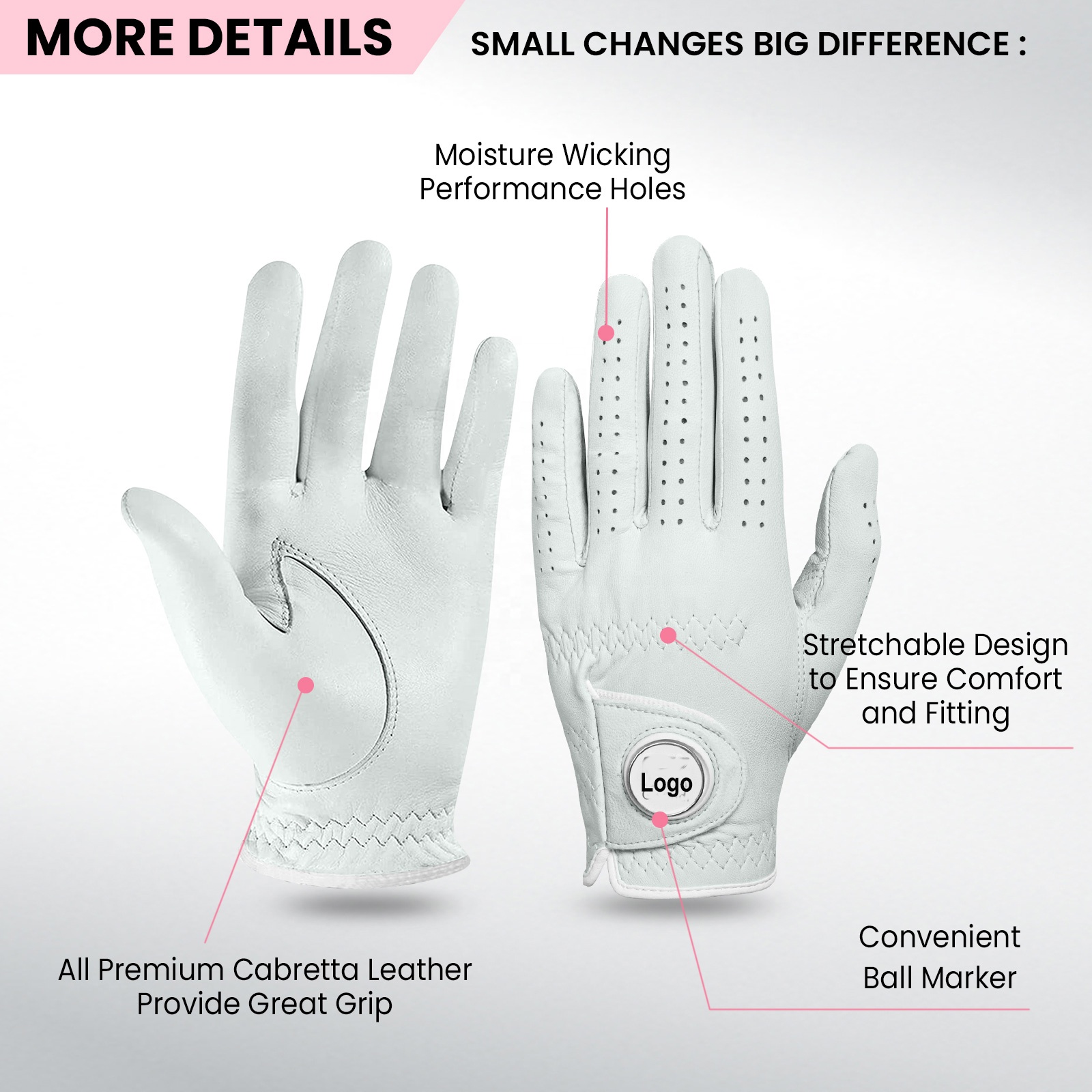 China Manufacture Wholesale Custom Logo Premium Quality Female Left Hand Right Hand Golf Cabretta Leather Golf Gloves Sheepskin