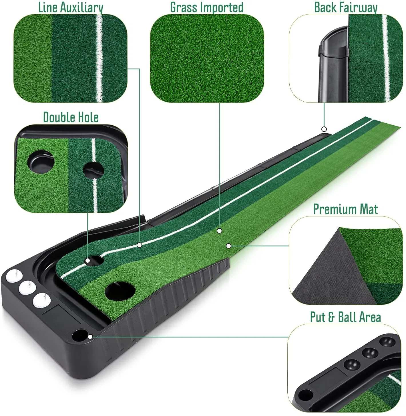 Hot Sells Golf Putting Green Patice Mat - Portable Mat with Auto Ball Return Function - Mini Golf Practice Training Aid, Game and Gift