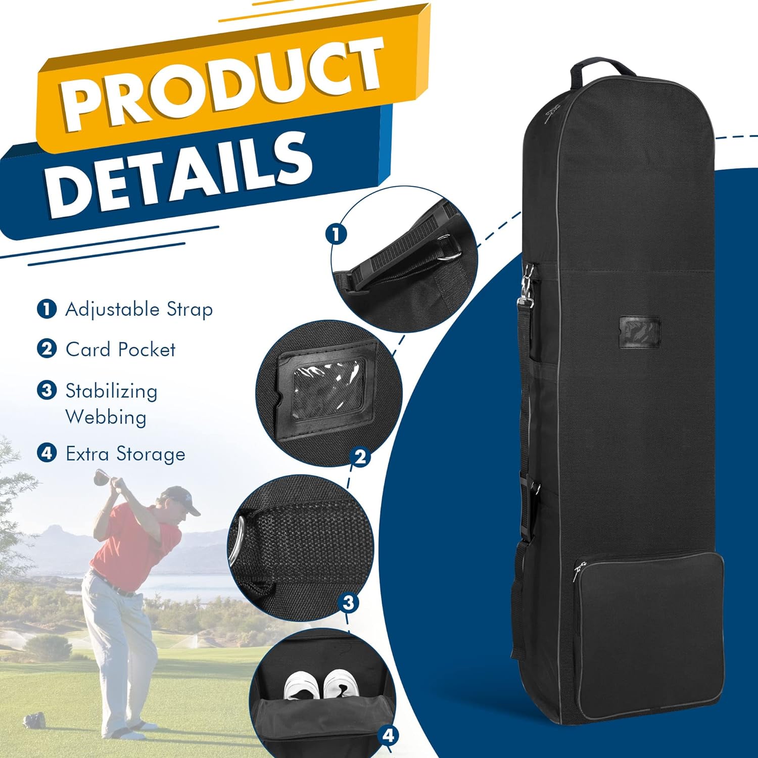 Padded Golf Travel Bags With Wheels Oxford Soft Sided Foldable Golf Club Travel Covers for AirlinesGolf Club Bag Protection