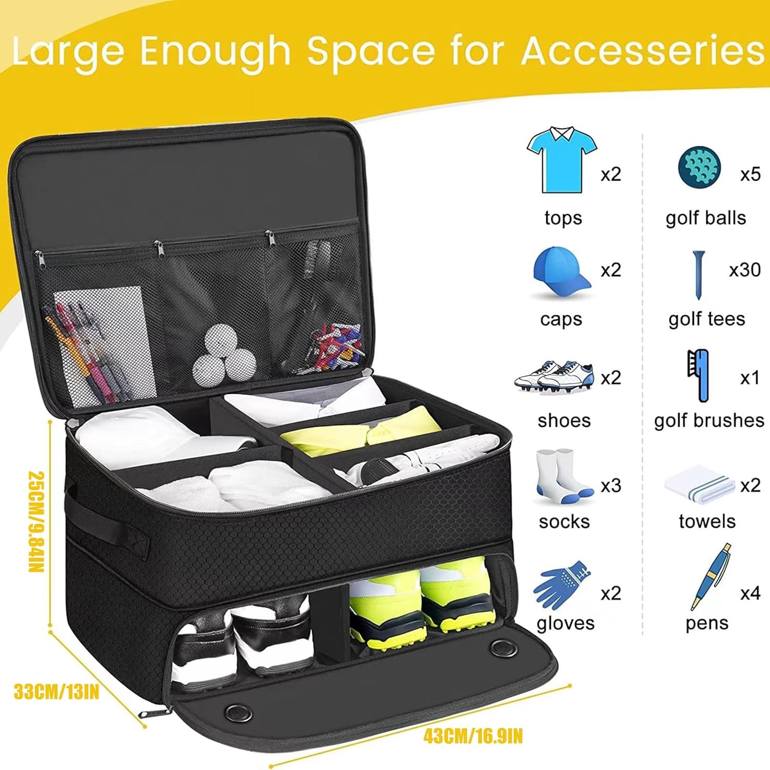 Golfers Storage Expandable Compartment Zipper Microfiber Synthetic Leather Large Capacity Golf Essential Accessories Air Cushion