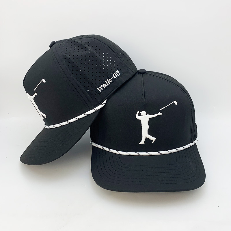 Club Company Customized Sports Waterproof 5 Panel Baseball Cap Hydro Breathable Rope Golf Hats With Rubber/PVC Logo Gorras