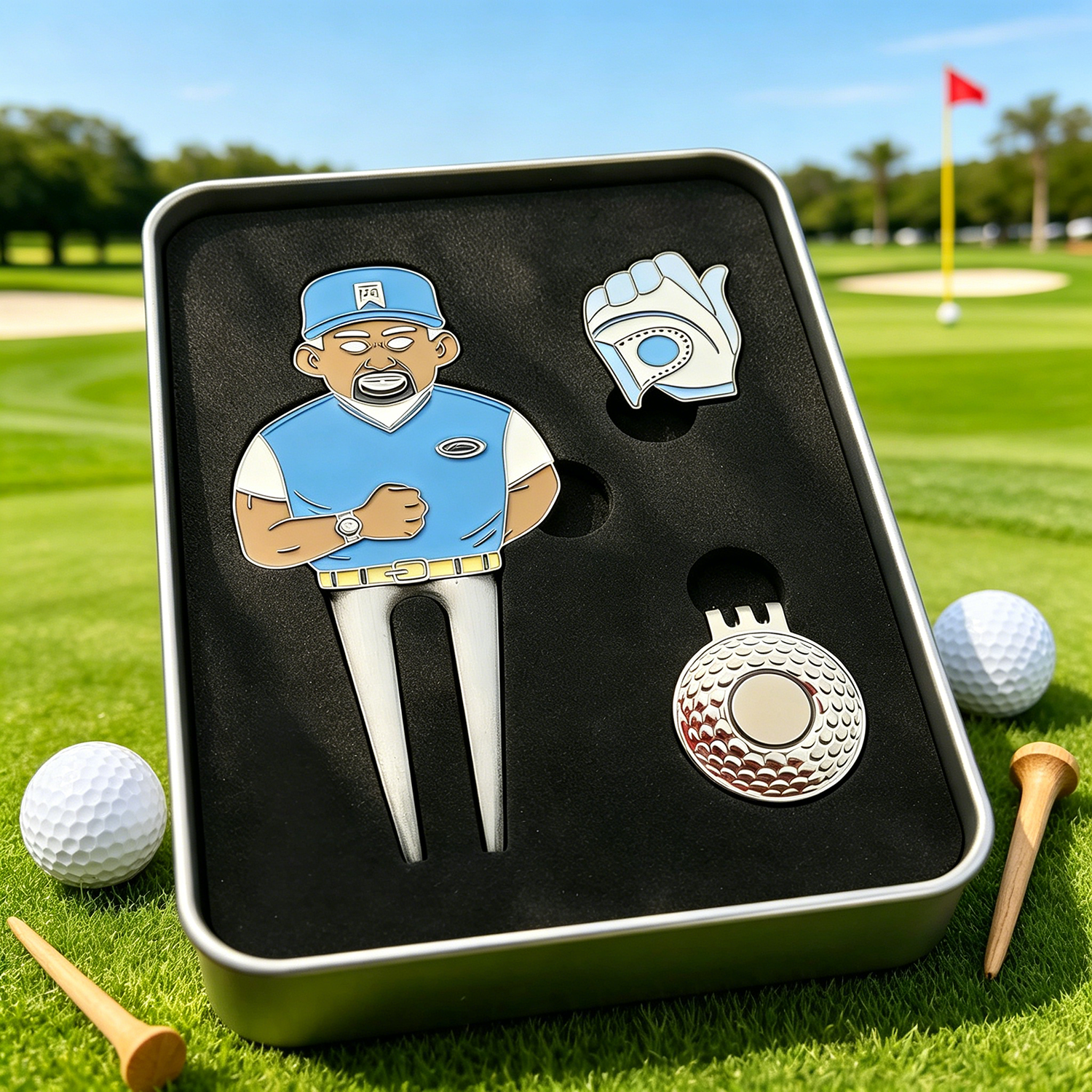 Tournament Souvenir Golf Gift Set Custom Magnetic Ball Marker High Quality Golf Pitchfork Best Price Poker Chip Set