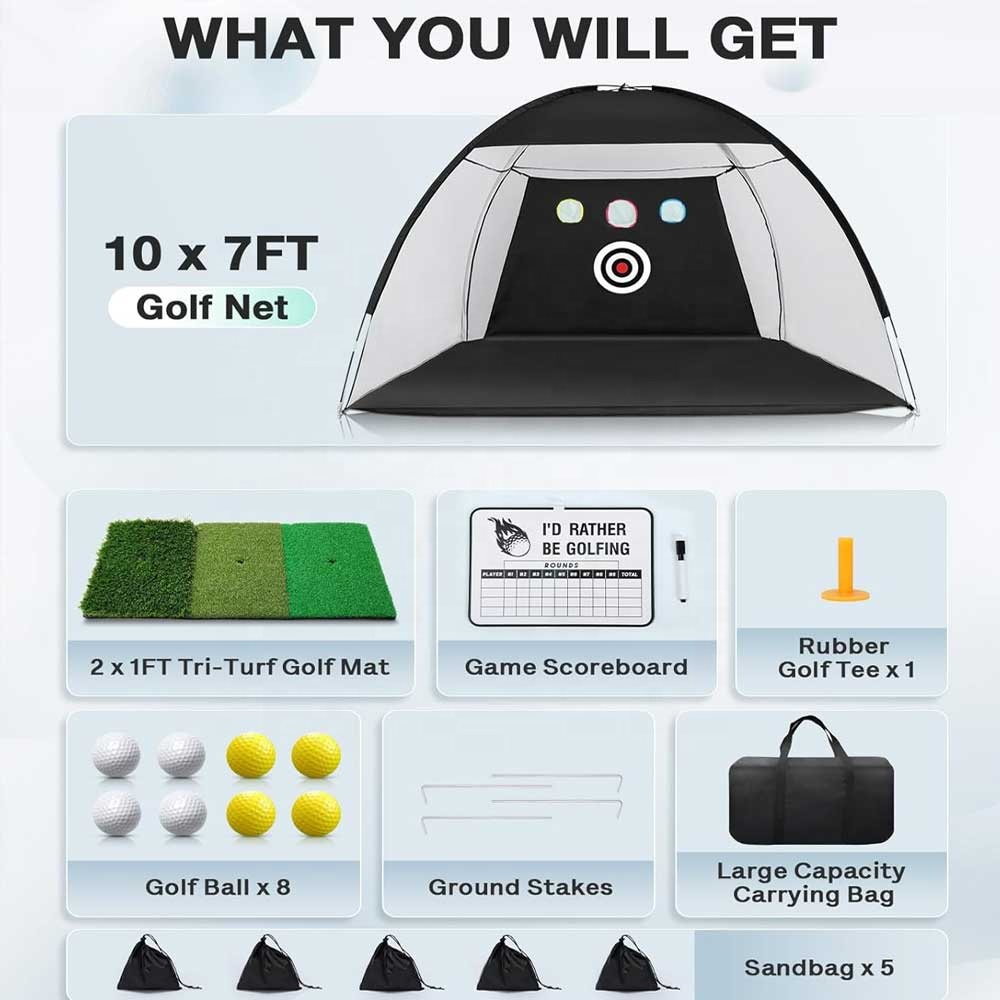 Bestways OEM Customizable Size Multi-function Golf Swing Trainer 10x7' Oxford Cloth Practice Net for Outdoor Use