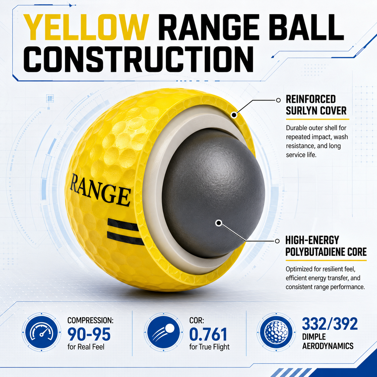 Long-Lasting Two-Piece Golf Range Balls High Durability for Indoor Simulator &amp; Outdoor Practice