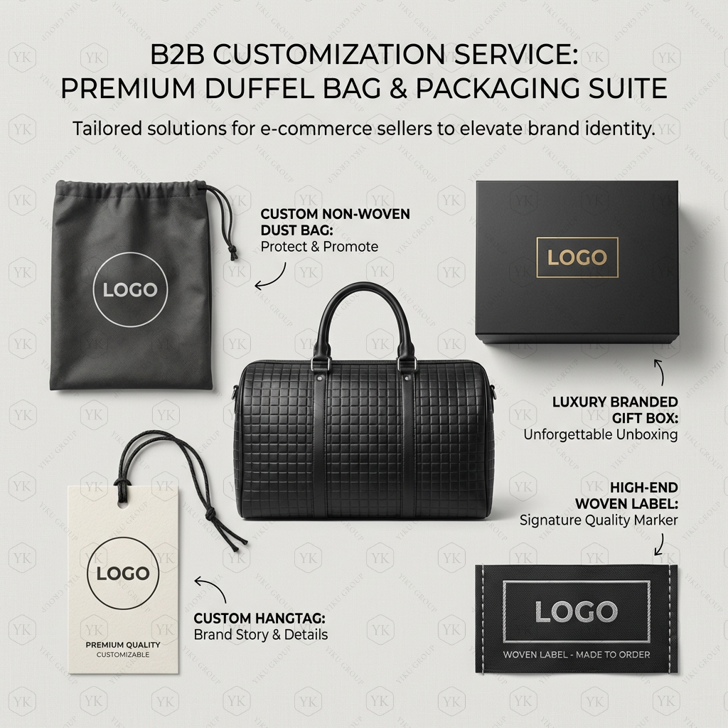 YIKU Custom Luxury Duffel Bag FULL LOGO Weekend Travel Overnight Bag Designer PU Leather Duffle Bag Men With Printing Logo