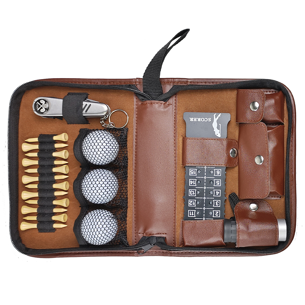Portable Multifunction PVC Golf Accessories Pouch Set Tool Carrying Bag Light Brown Custom Logo Golf Gifts for Men and Women