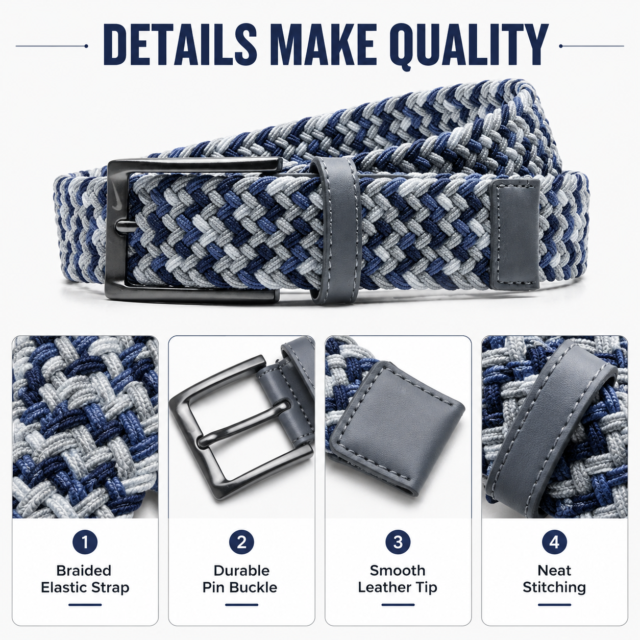 Custom Braided Golf Belt Elastic Woven Stretch Belt Pin Buckle Casual Sports Belt for Men Women OEM ODM Wholesale