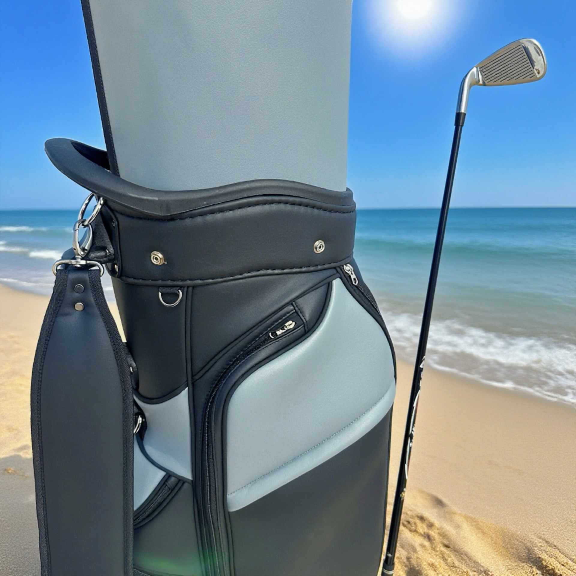 Multi-Functional Waterproof Four-Wheel Push Soft Leather Golf Bag with Zipper Closure Factory Direct for Men and Women