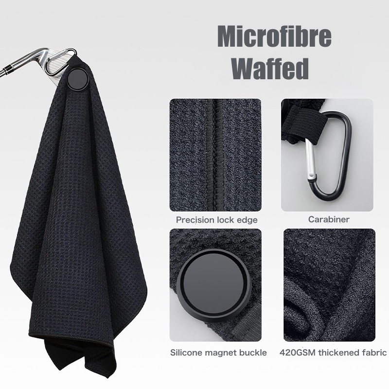OEM Embroidery Logo Microfiber Waffle Golf Club Towel With Carabiner Clip Fastener Soft Golf Towel For Club