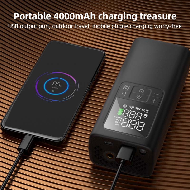 Smart Wireless Tire Air Pump With USB Charging Power Bank Function Digital Display For Quick Car Bike Inflation Emergency Light