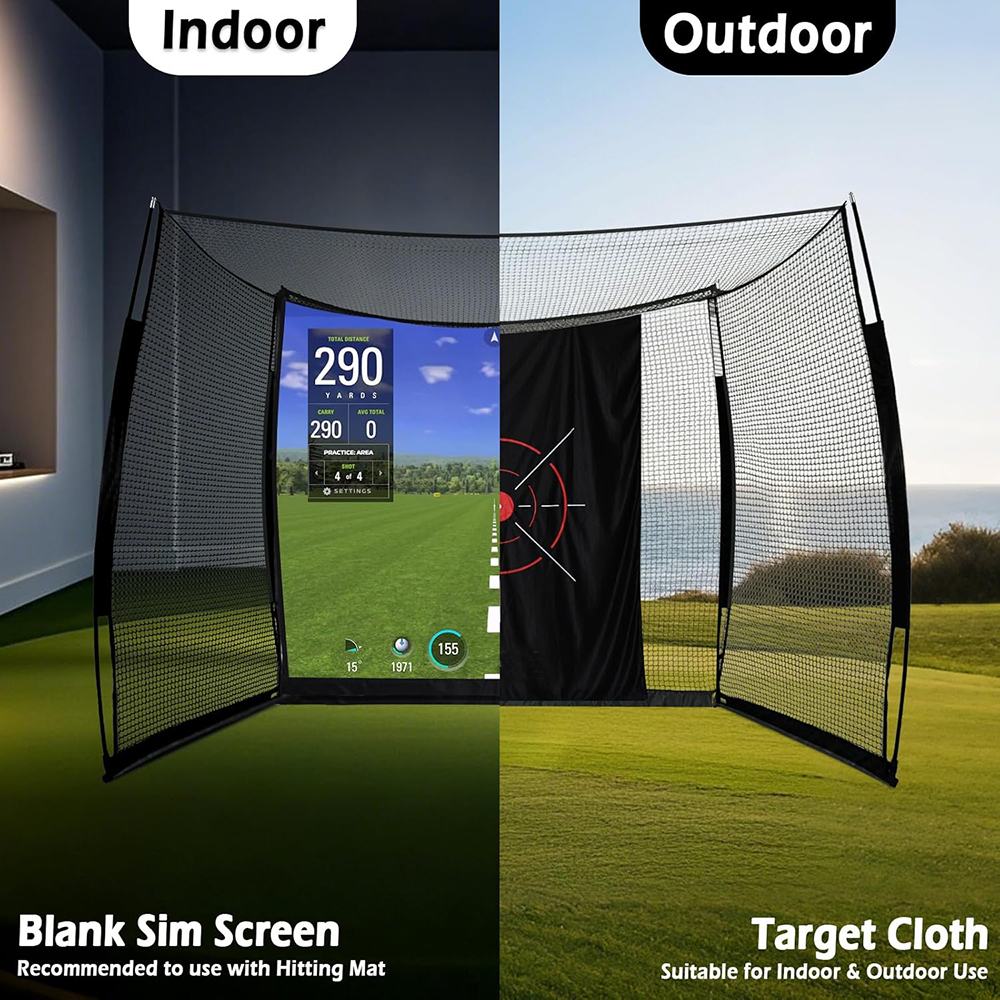 Golf Range Cage 10x8ft Polyester Metal Frame Golf Simulator Hitting Practice Net HD Impact Screen Custom Logo Available