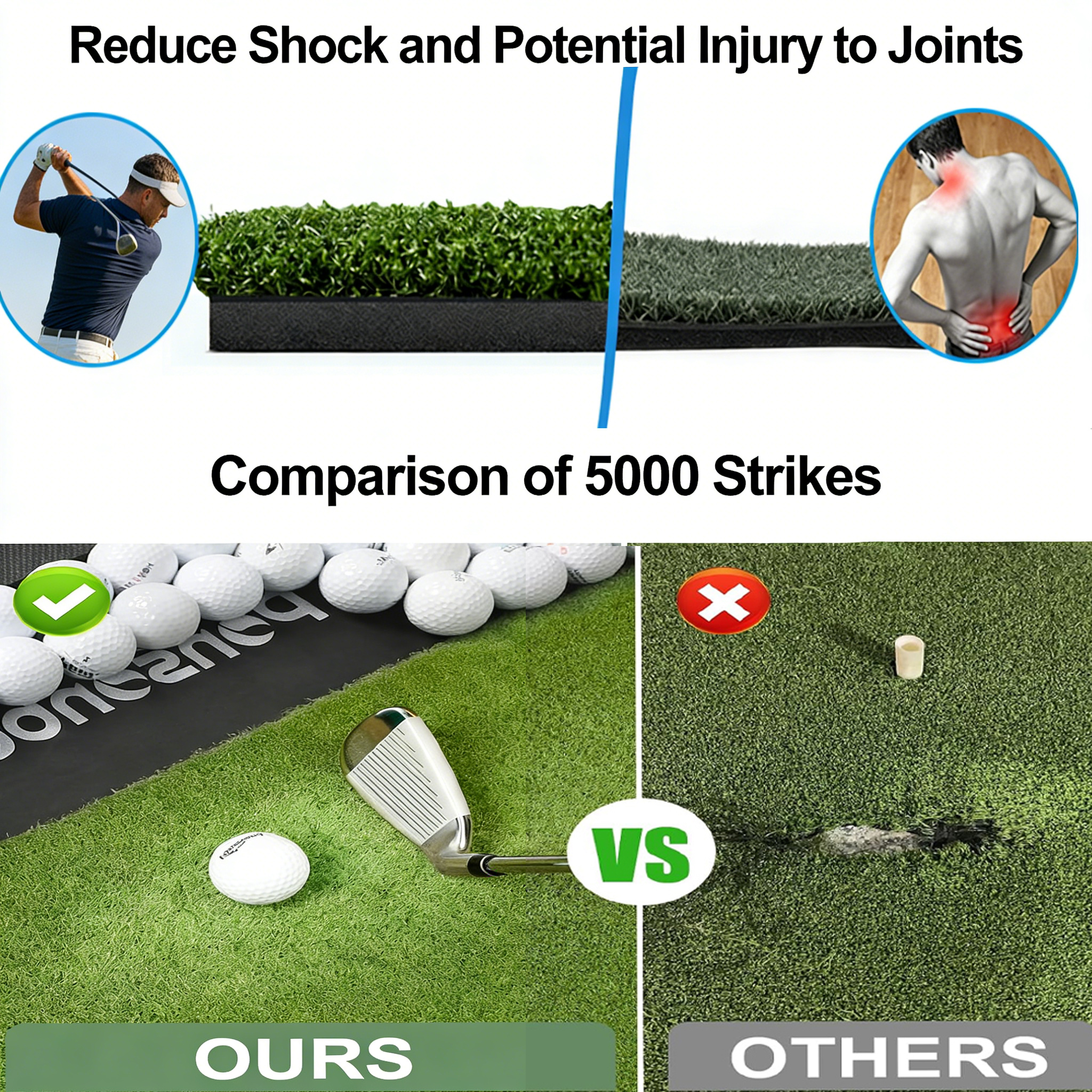 Golf Hitting Strip Golf Mat 3D Professional Golf Training Hitting Mat with Insert Strips Hitting Mat