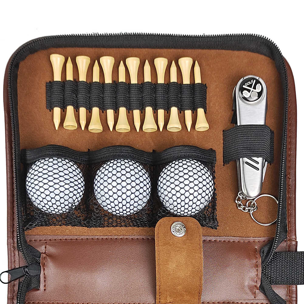 Portable Multifunction PVC Golf Accessories Pouch Set Tool Carrying Bag Light Brown Custom Logo Golf Gifts for Men and Women